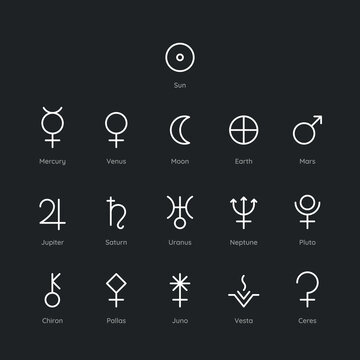 Planet Symbol Icons in Minimal Trendy Liner style.