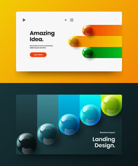 Multicolored 3D spheres book cover layout collection. Fresh site screen vector design illustration composition.