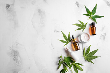 Hemp cannabis leaves and beauty products
