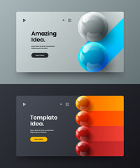 Trendy web banner vector design concept set. Colorful realistic spheres site template collection.