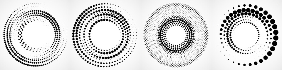 Vector set of halftone dotted background in circle form. Circle dots isolated on the white background