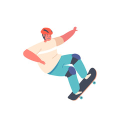 Skateboarder Child Character Sport, Skateboarding Outdoors Activity. Boy in Helmet and Modern Clothes Jumping on Skateboard
