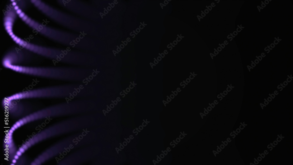 Poster abstract, purple, small circles move in an orderly manner like waves on black background, seamless l