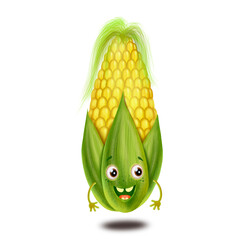 Funny vegetable, funny corn, vegetable baby print, cute vegetable character, yellow vegetable
