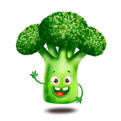 Funny vegetable, broccoli cabbage, vegetables with baby print, cute vegetable character, green vegetable