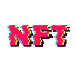 Obraz premium NFT inscription in glitch style in a cube. Metaverse. Token. Vector stock illustration. isolated. Lettering for commerce