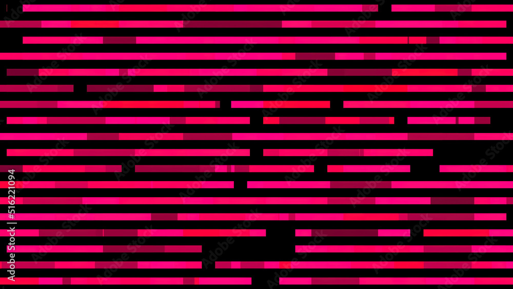 Poster abstract motion background with horizontal pink lines isolated on black background, seamless loop. a