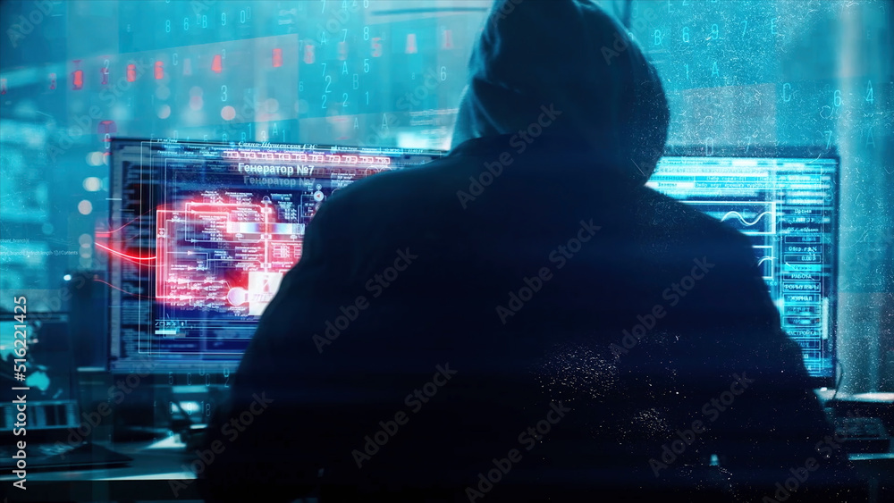Aufkleber hacker programing in technology enviroment with cyber icons and symbols. abstract animation with unr