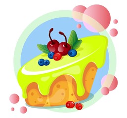 Cake with filling and berries. Circle, cherry, composition, icon, illustration