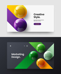Clean 3D spheres corporate identity template composition. Creative horizontal cover vector design concept set.