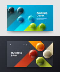 Vivid cover vector design template composition. Simple 3D balls website screen concept bundle.