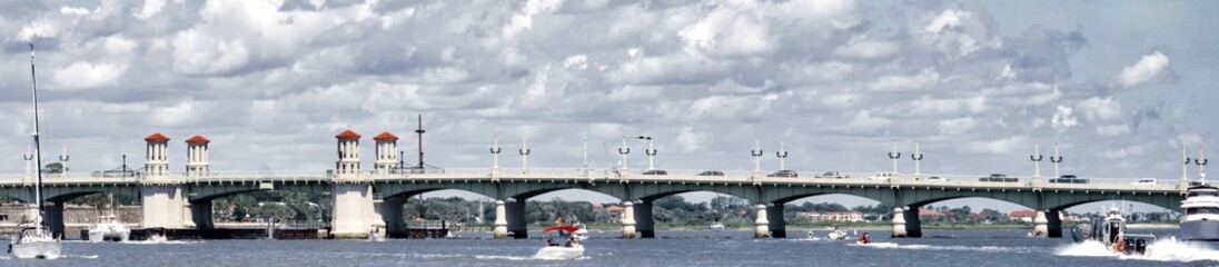 Fototapeta na wymiar St. Augustine Florida bayfront with Ponce de Leon Bridge of Lions