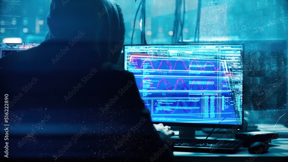 Aufkleber hacker programing in technology enviroment with cyber icons and symbols. abstract animation with unr