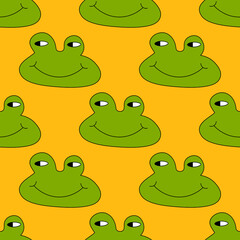 square vector seamless pattern - purple frog characters in hippie style.1970 good vibes.Funky and groovy 1970 trippy toad.Funky 1960 psychedelic ornament with anuran dude.Funny crazy quirky background