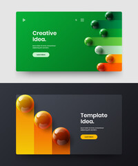 Modern website screen vector design template set. Geometric realistic spheres company identity layout composition.
