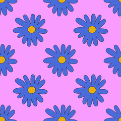 Fototapeta na wymiar square vector seamless pattern - flower in hippie style.1970 good vibes.Funky and groovy 1970 daisy flower.Funky 1960 psychedelic ornament with floral.Kidcore kawaii wallpaper and fabric.Floral naive 