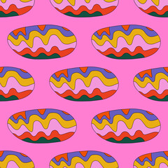 square vector seamless pattern - rainbow geometric shapes in hippie style.1970 good vibes.Funky and groovy sky sunshine.1970 psychedelic abstract ellipse.Kidcore kawaii wallpaper and fabric.trippy art