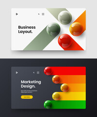 Geometric 3D balls corporate identity layout bundle. Multicolored banner design vector template composition.