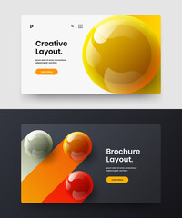 Clean site vector design illustration composition. Geometric realistic spheres company identity template set.