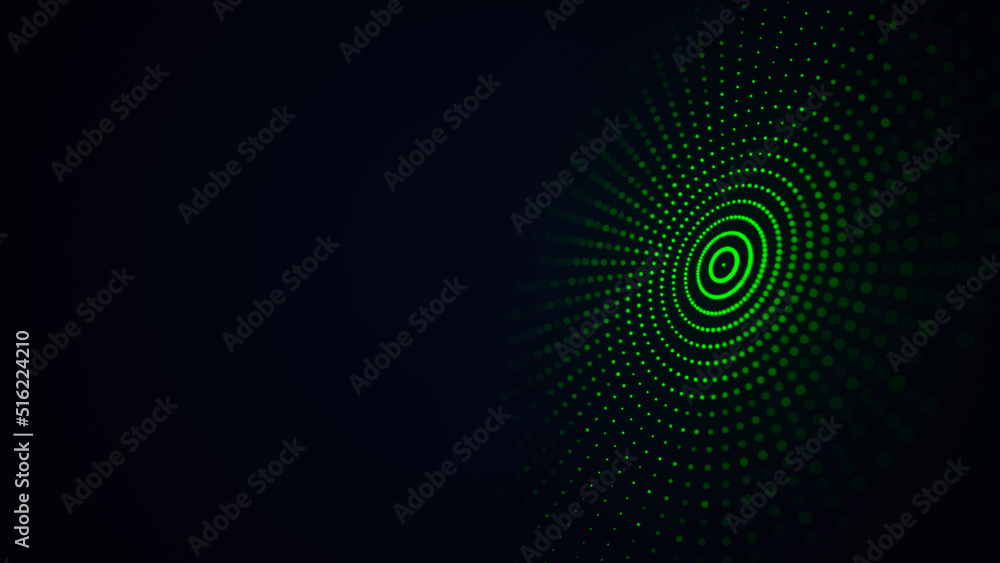 Poster a digital disk of dots. futuristic green circular wave. the concept of big data. the wave effect of 