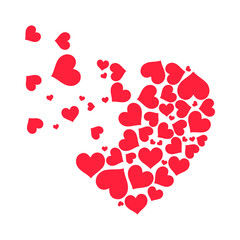 Red heart made up of many red hearts of different sizes. Vector icon