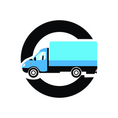 Trucking symbol in circle,blue color. mobile concept and web design. Trucking logo illustration. Vector illustration