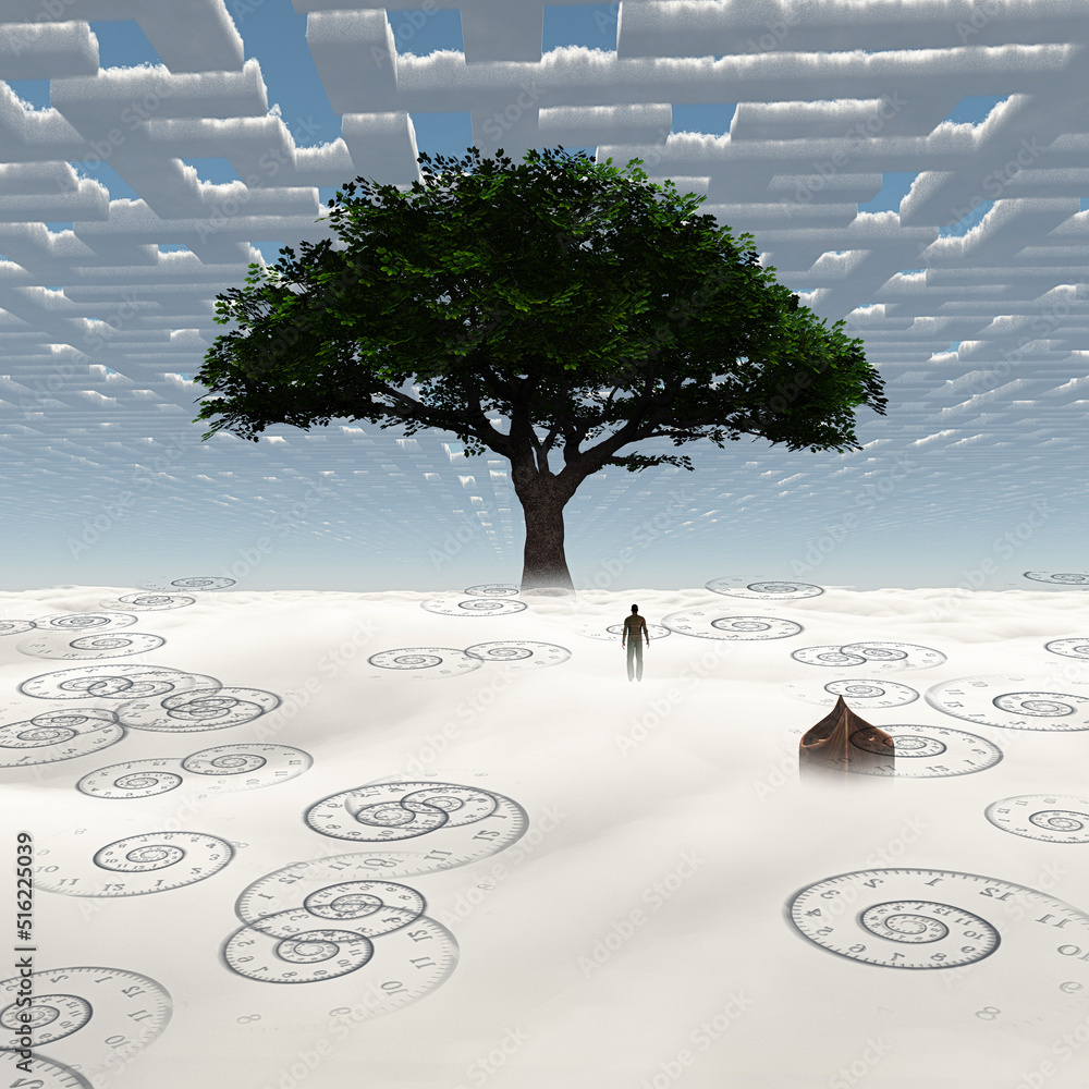 Canvas Prints man before green tree