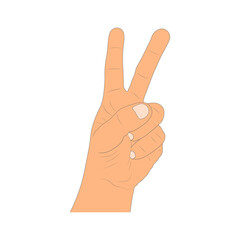 Human arm with two fingers up. Symbol of victory and peace. Isolated cartoon drawing sign. Vector illustration
