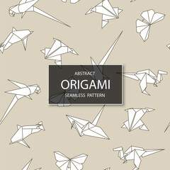Vector seamless origami paper pattern with geometric animals. Decorative delicate beige background. Abstract creative endless print