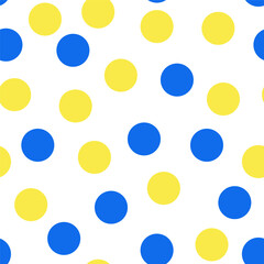 Vector seamless bright dotted colorful pattern. Abstract trendy spotted white background. Repeatable polka dot print. Ukraine colors symbolic