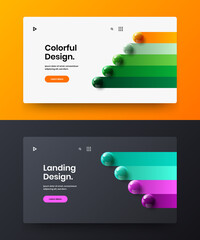 Minimalistic 3D spheres brochure illustration composition. Bright company identity design vector layout collection.