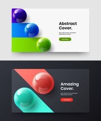 Multicolored realistic spheres company identity layout bundle. Amazing catalog cover vector design illustration set.
