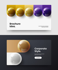 Clean pamphlet design vector illustration collection. Fresh 3D spheres company cover template bundle.