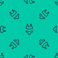 Obraz premium Blue line Summer beach swimsuit icon isolated seamless pattern on green background. Beach women fashion. Vector