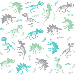 Seamless vector pattern with dinosaur skeleton. 