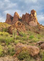 Fototapeta premium Landscape photograph of the Three Sisters in the Superstition Mountains in Arizona. 