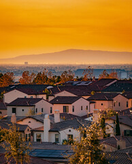 Suburban Orange County housing at sunset in Southern California	 - 516232621