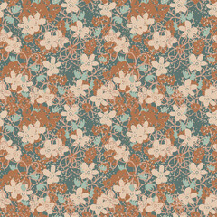 Abstract colorful messy doodle flower seamless pattern. Fantasy floral background. Ditsy floret texture.