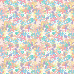 Abstract colorful messy doodle flower seamless pattern. Fantasy floral background. Ditsy floret texture.