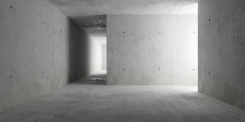 Abstract empty, modern concrete building rooms with corridor and rough floor - liminal industrial interior background template