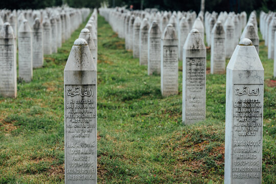 Headstones At Srebrenica Massacre, Memorial Center Potočari Bosnia