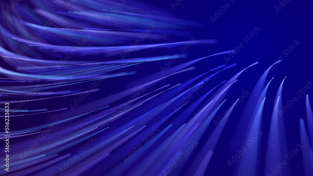 Poster digital background with movement of glowing particles. complex technologies of big data. 3d renderin