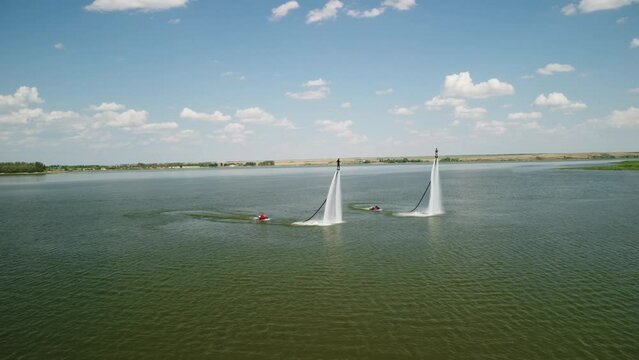 smooth video from the copter, flying on a flyboard over the water