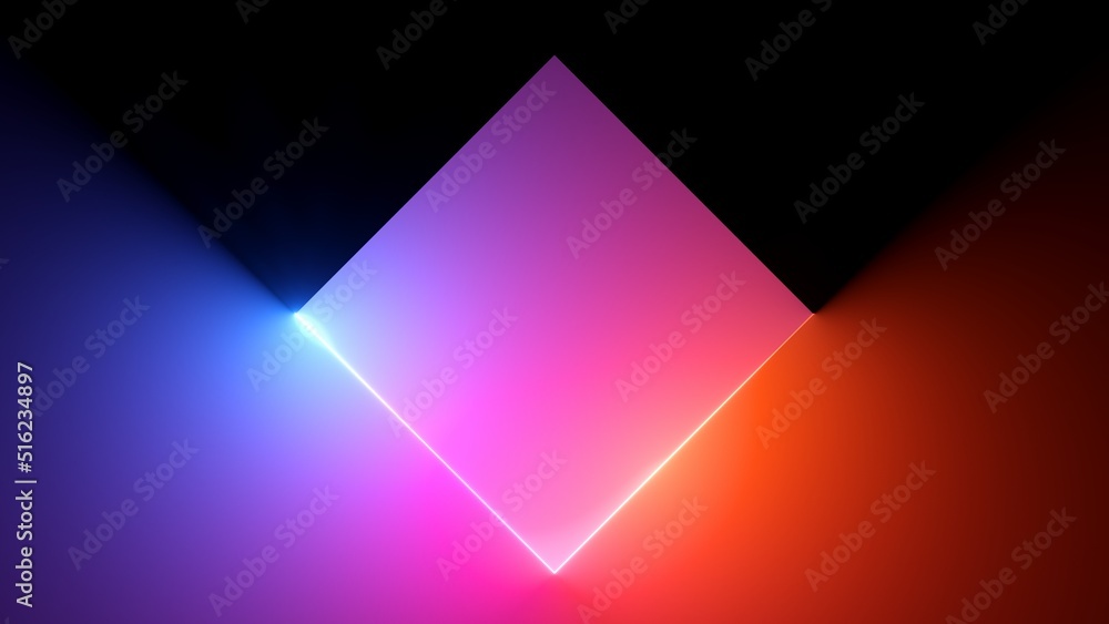 Wall mural 3d render, modern minimal wallpaper. abstract colorful neon background with glowing rhombus. simple 