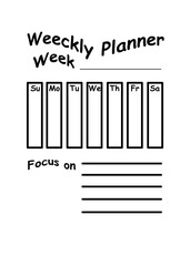 Weekly planner, blank template. Vector digital planner illustration design new