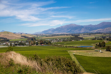 Fototapeta na wymiar The view of Seddon township and surrounding valley from above, Marlborough, New Zealand