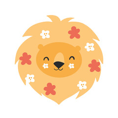 Cute lion with floral. Modern vector illustration