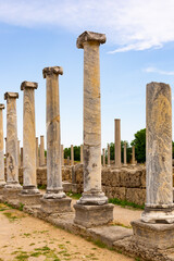 Streets of the ancient city of Perge with marble columns and antique statues, Turkey