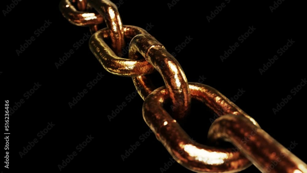 Poster realistic dof camera looping 3d animation of the forged gold chain rendered in uhd with alpha matte