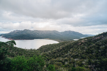 Fototapeta na wymiar A Panoramic View of Wineglass Bay, Freycinet National Park, Coles Bay, Tasmania, Australia,